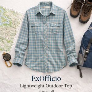 ExOfficio Plaid Button Down Shirt Blue Lightweight Outdoor Top Size Small